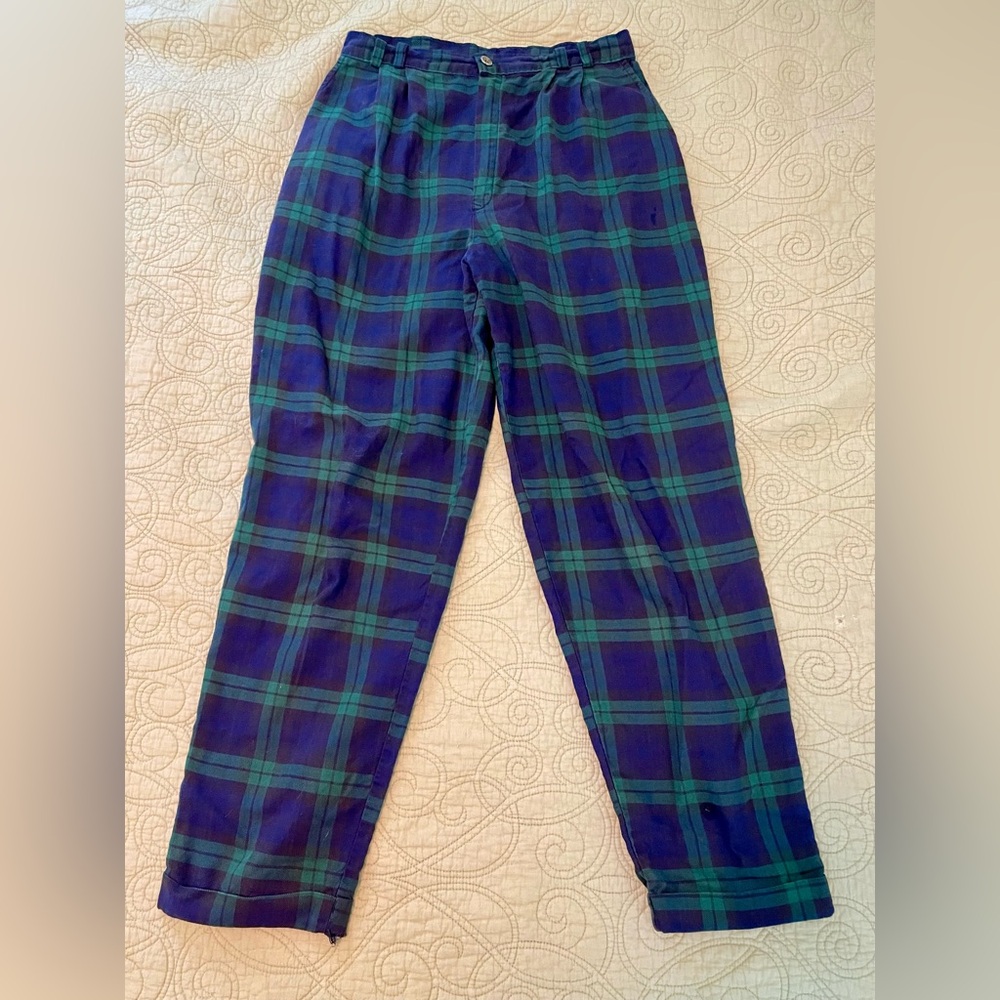 Women’s Blue and Green Plaid Pants